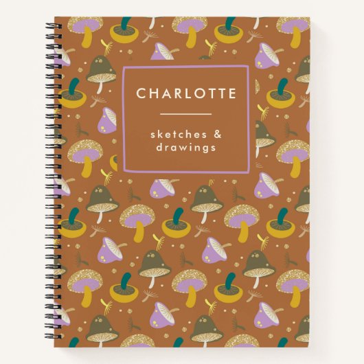 Cute Mushroom Pattern Autumn Gold Personalized Notitieboek (Voorkant)