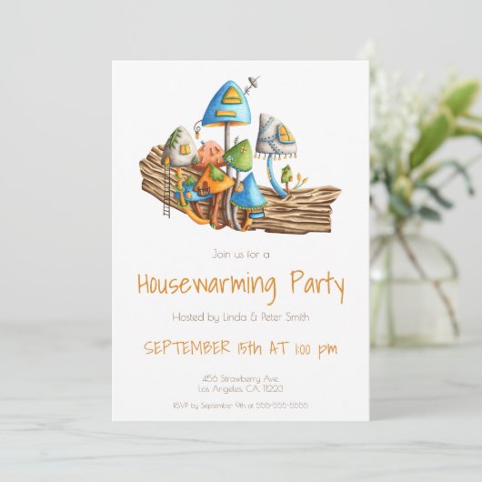 Cute Mushroom Village Illustration Housewarming Kaart (Staand voorkant)