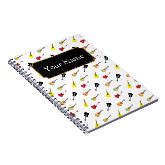 Cute Music Ukulele Pattern met Naam Notitieboek (Rechterzijde)