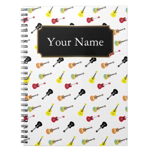 Cute Music Ukulele Pattern met Naam Notitieboek (Voorkant)