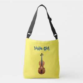 Cute Music Violin Girl Blue en Yellow Crossbody Tas