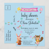 Cute Musical Animals Baby shower Invitation Kaart (Voorkant / Achterkant)