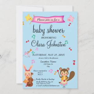Cute Musical Animals Baby shower Invitation Kaart
