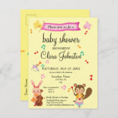 Cute Musical Animals Roze Babyshower Uitnodiging (Voorkant / Achterkant)
