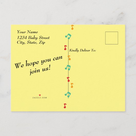 Cute Musical Animals Roze Babyshower Uitnodiging (Achterkant)