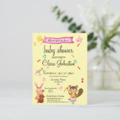 Cute Musical Animals Roze Babyshower Uitnodiging (Staand voorkant)