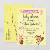 Cute Musical Animals Roze Babyshower Uitnodiging Briefkaart (Voorkant / Achterkant)