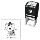 Cute Musical Cat met Mandolin Zelfinktende Stempel (In situ)