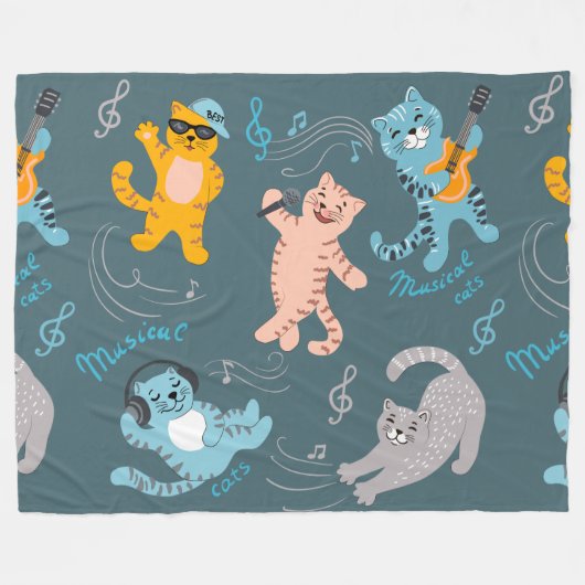 Cute Musical Cats Pattern Kinder Bedroom Fleece Deken (Voorkant (Horizontaal))