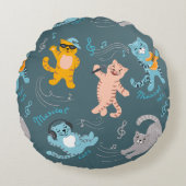 Cute Musical Cats Pattern Kinder Bedroom Rond Kussen (Voorkant)