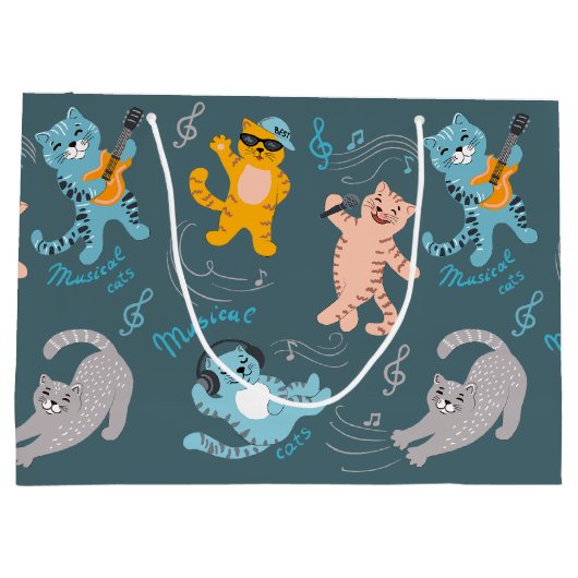 Cute Musical Cats Pattern Kinderen Birthday Groot Cadeauzakje (Achterkant)