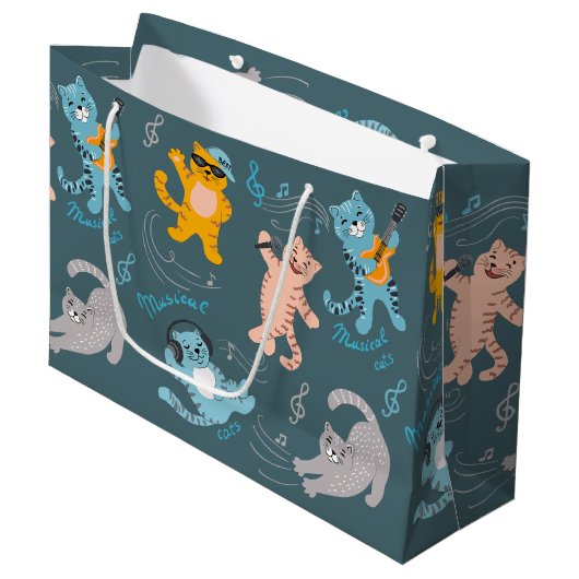 Cute Musical Cats Pattern Kinderen Birthday Groot Cadeauzakje (Voorkant Gekanteld)