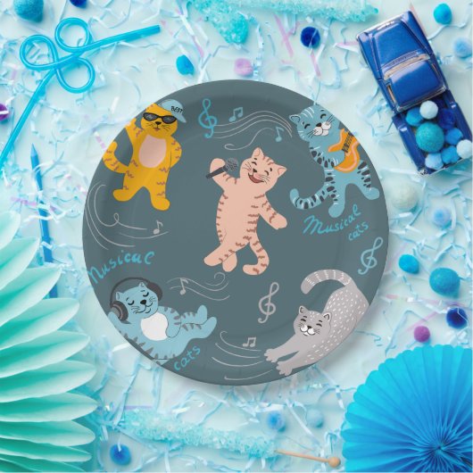 Cute Musical Cats Pattern Kinderen Birthday Party Papieren Bordje (Feest)