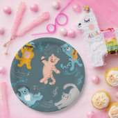 Cute Musical Cats Pattern Kinderen Birthday Party Papieren Bordje (Feest)