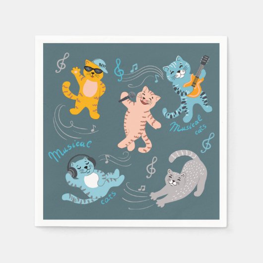 Cute Musical Cats Pattern Kinderen Birthday Party Servet (Voorkant)