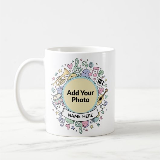 Cute Musical Doodles Kids Custom Photo  Name Mug Koffiemok (Links)