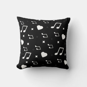 Cute Musical Hearts and Stars Doodles Black Kussen