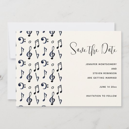Cute Musical Notes Patroon Save The Date (Voorkant)