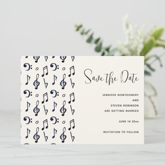 Cute Musical Notes Patroon Save The Date (Staand voorkant)