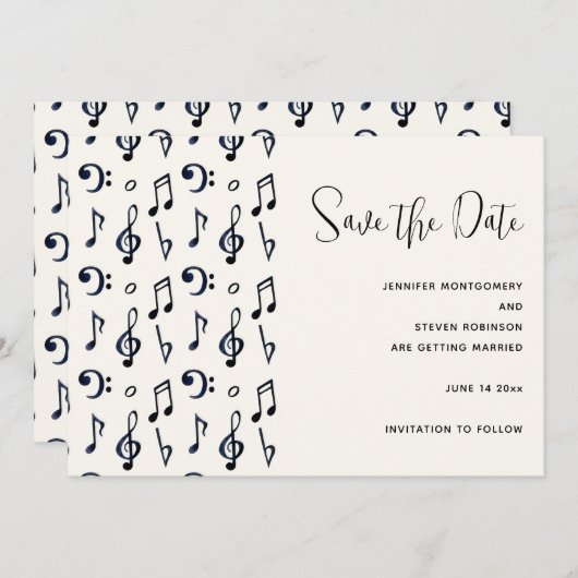 Cute Musical Notes Patroon Save The Date (Voorkant / Achterkant)