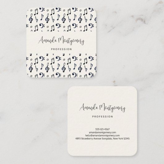 Cute Musical Notes Patroon Vierkante Visitekaartje (Voorkant / Achterkant)