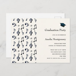 Cute Musical Notes Pattern Afstuderen Invitation Uitnodiging Briefkaart