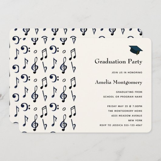 Cute Musical Notes Pattern Afstuderen Kaart (Voorkant / Achterkant)