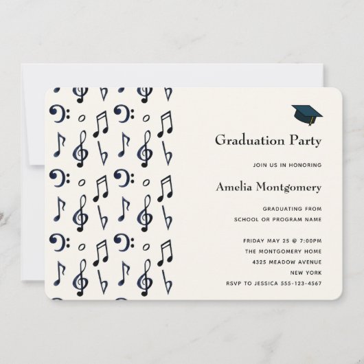 Cute Musical Notes Pattern Afstuderen Kaart (Voorkant)