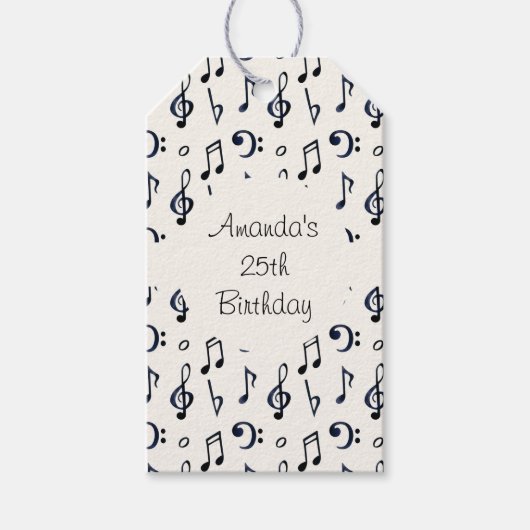 Cute Musical Notes Pattern Birthday Cadeaulabel (Voorkant)