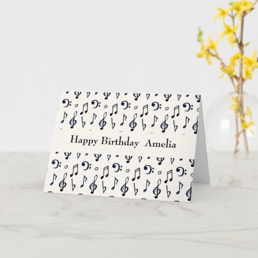 Cute Musical Notes Pattern Birthday Kaart (Gele Bloem)