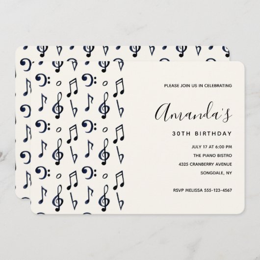 Cute Musical Notes Pattern Birthday Kaart (Voorkant / Achterkant)