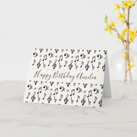 Cute Musical Notes Pattern Birthday Kaart (Gele Bloem)