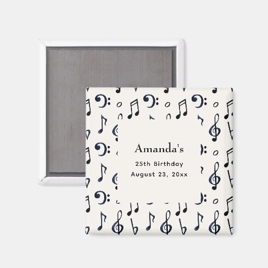 Cute Musical Notes Pattern Birthday Magneet (Voorkant / Achterkant)