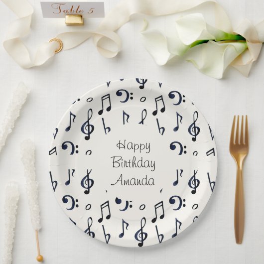 Cute Musical Notes Pattern Birthday Papieren Bordje (Huwelijk)