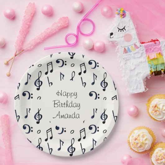 Cute Musical Notes Pattern Birthday Papieren Bordje (Feest)