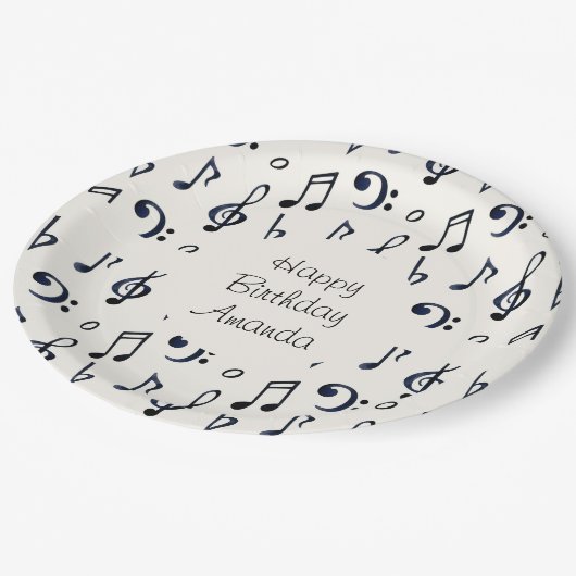 Cute Musical Notes Pattern Birthday Papieren Bordje (Gekanteld)