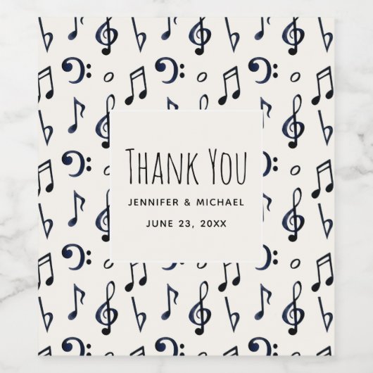 Cute Musical Notes Pattern Dank u gebeurtenis Wijn Etiket (Enkel label)