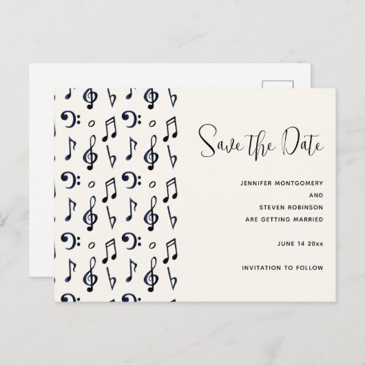 Cute Musical Notes Pattern Save the Date Uitnodiging Briefkaart (Voorkant / Achterkant)