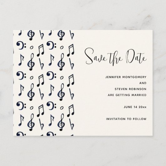 Cute Musical Notes Pattern Save the Date Uitnodiging Briefkaart (Voorkant)