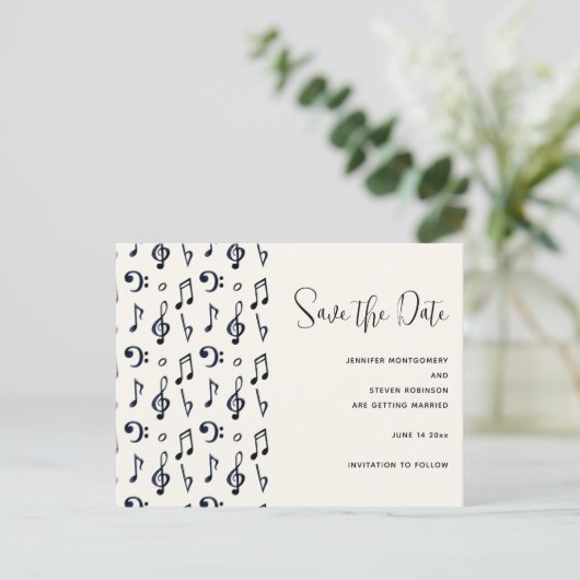 Cute Musical Notes Pattern Save the Date Uitnodiging Briefkaart (Staand voorkant)
