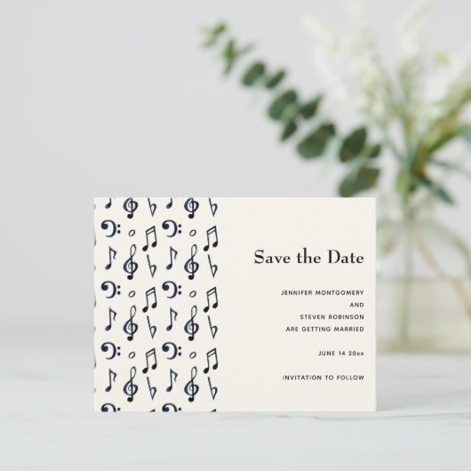 Cute Musical Notes Pattern Save the Date Uitnodiging Briefkaart (Staand voorkant)