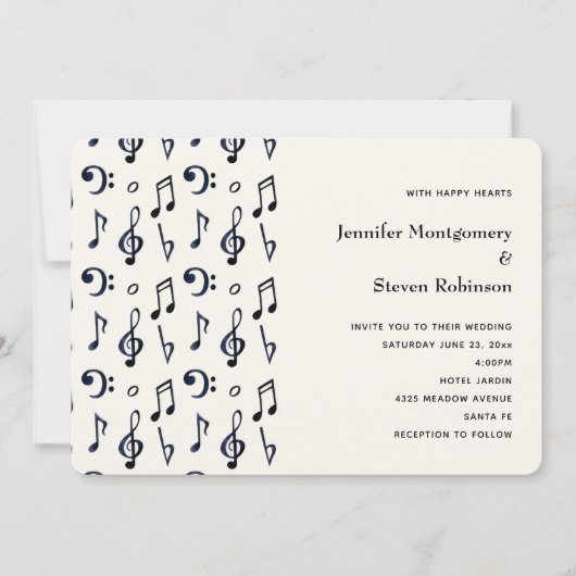 Cute Musical Notes Pattern Wedding Kaart (Voorkant)