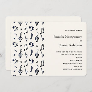 Cute Musical Notes Pattern Wedding Kaart