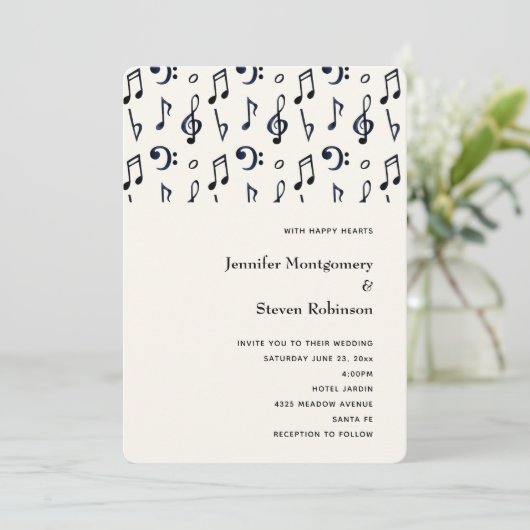 Cute Musical Notes Pattern Wedding Kaart (Staand voorkant)