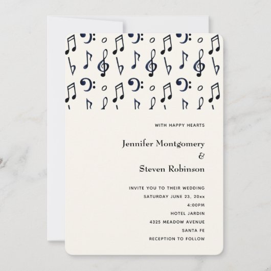 Cute Musical Notes Pattern Wedding Kaart (Voorkant)