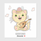 Cute Musical Tabby Ginger Caramel Cat Sticker (Vel)