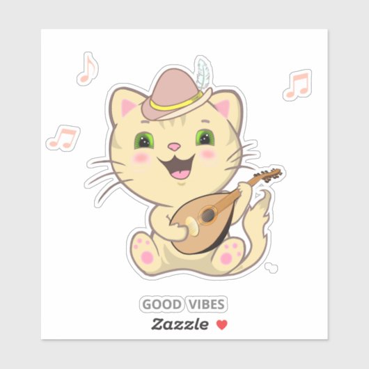 Cute Musical Tabby Ginger Caramel Cat Sticker (Vel)