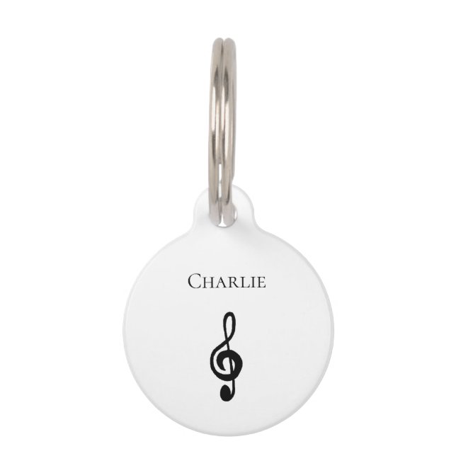 Cute Musical Treble Clef Black White Huisdierpenning (Voorkant)