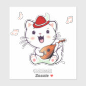 Cute Musical White Cat met Mandolin Sticker (Vel)