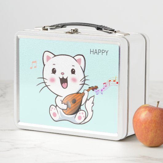 Cute Musical White Cat Metal Lunch Box (In situ)